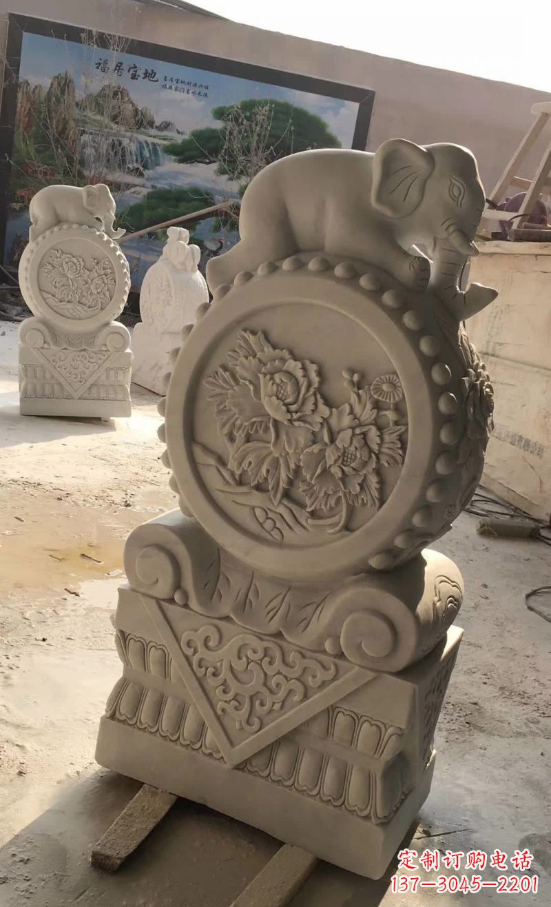 绵阳汉白玉雕刻小象石门墩