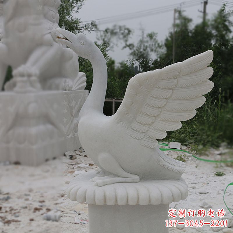 绵阳精致优雅的汉白玉天鹅喷水雕塑