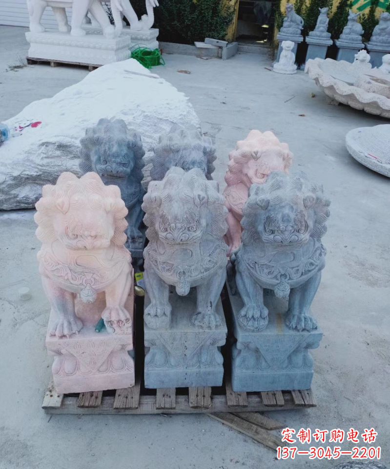 绵阳汉白玉招财狮子门墩雕塑--象征家园安全和财富