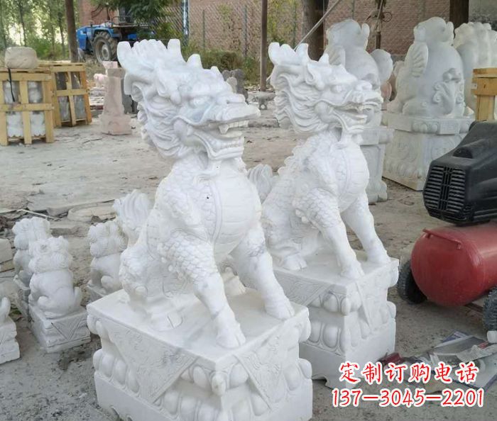 绵阳中领雕塑——精美绝伦的汉白玉麒麟门口镇宅石雕