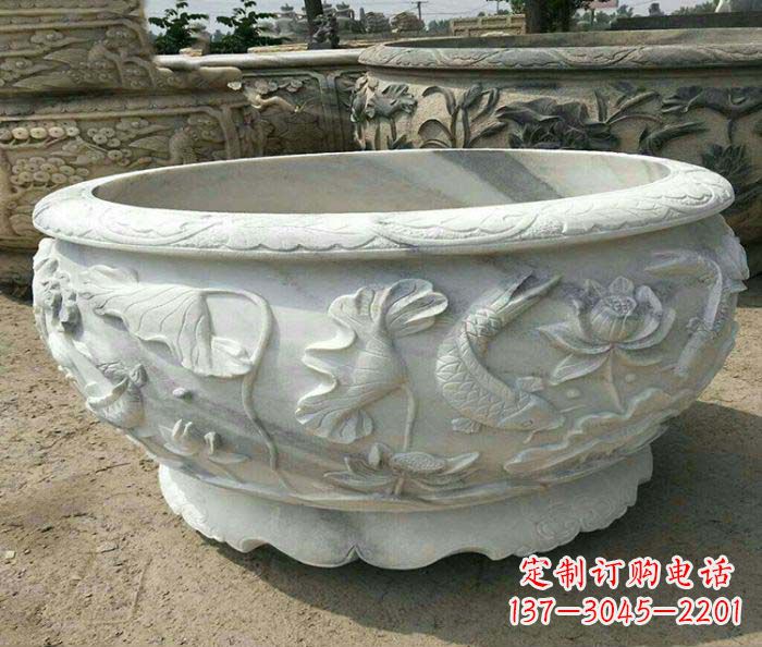 绵阳荷花鲤鱼石雕招财水缸