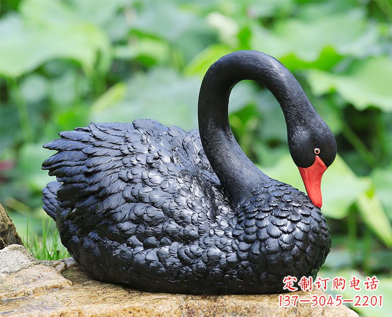 绵阳玻璃钢黑色曲颈天鹅雕塑