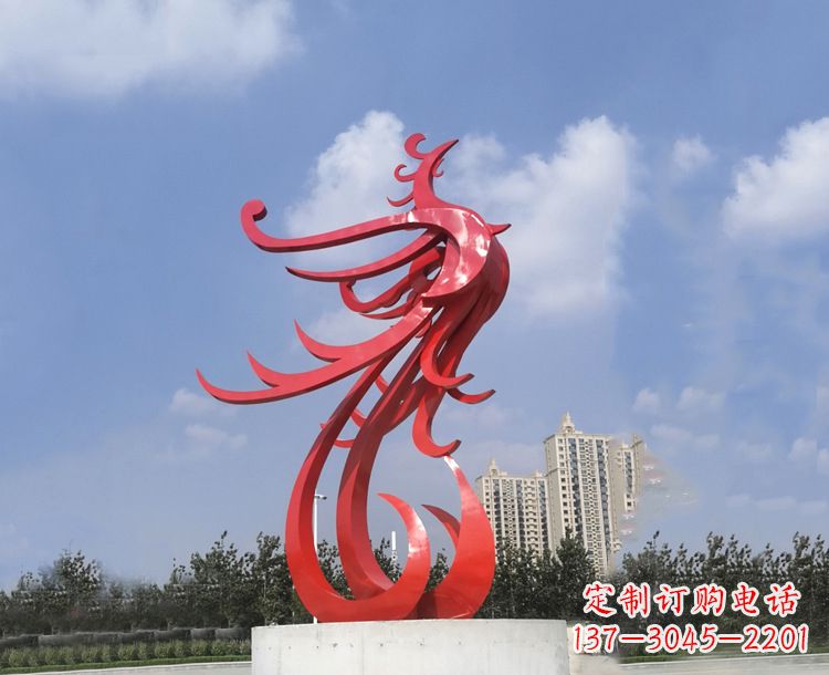 绵阳红色不锈钢抽象凤凰户外园林广场景观动物雕塑