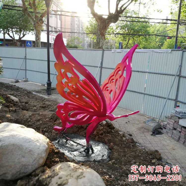 绵阳红色不锈钢蝴蝶园林摆件