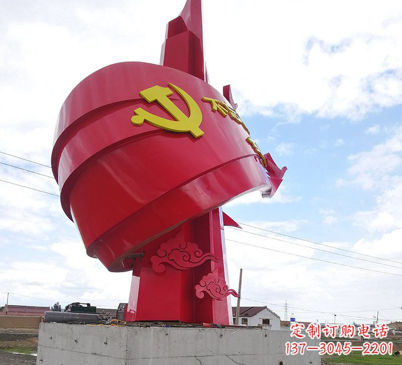 绵阳展现党旗文化的不锈钢党旗雕塑