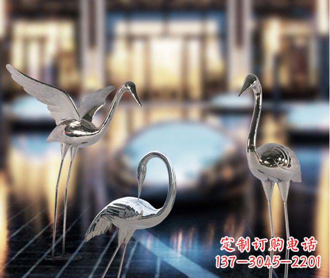 绵阳精致镜面不锈钢仙鹤雕塑