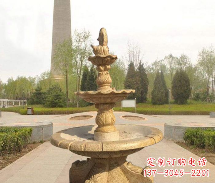 绵阳黄锈石三层喷泉公园石雕