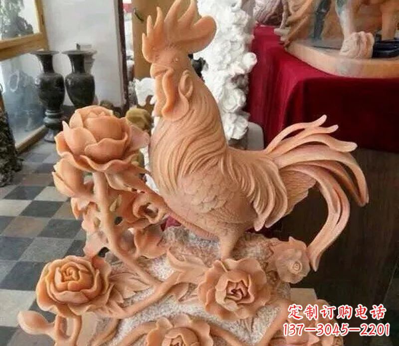 绵阳国家元素:吉祥如意公鸡石雕