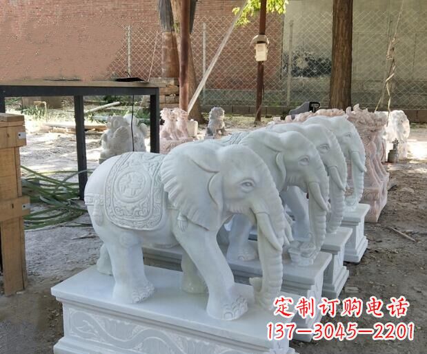 绵阳吉祥如意汉白玉门口大象石雕 (3)