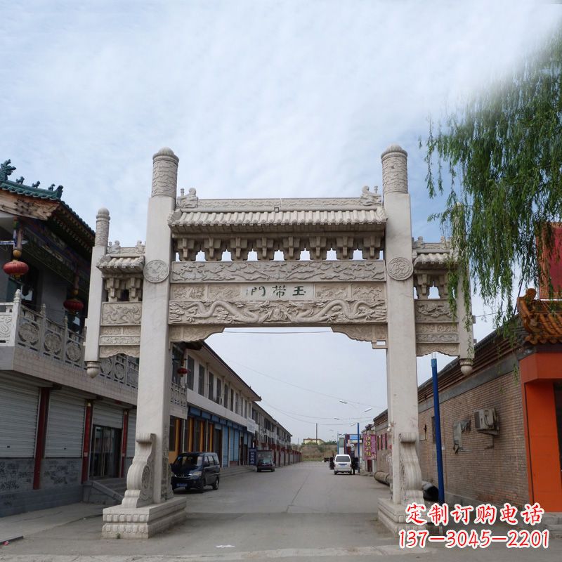 绵阳精美的汉白玉门石牌坊雕塑