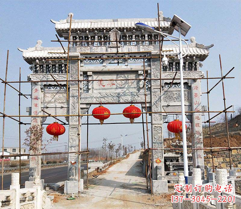 绵阳传统工艺精致三门牌坊石雕