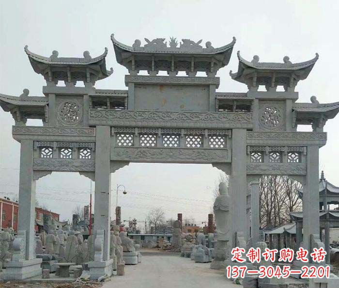 绵阳三门牌坊石雕,精美汉风石雕装饰景区