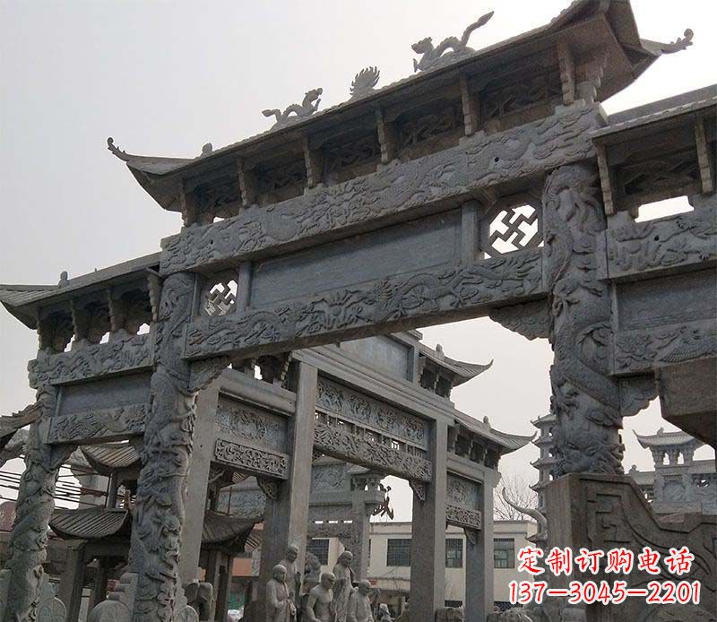 绵阳景区三门牌坊石雕