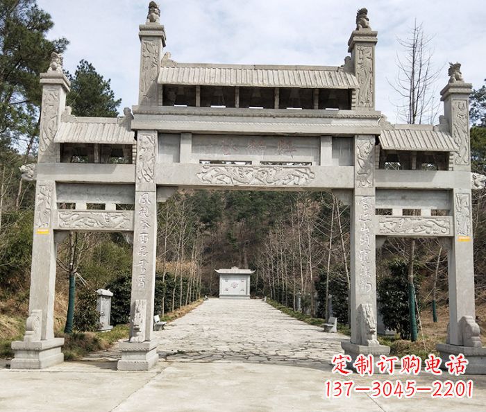 绵阳景区三门牌坊石雕_1 (3)