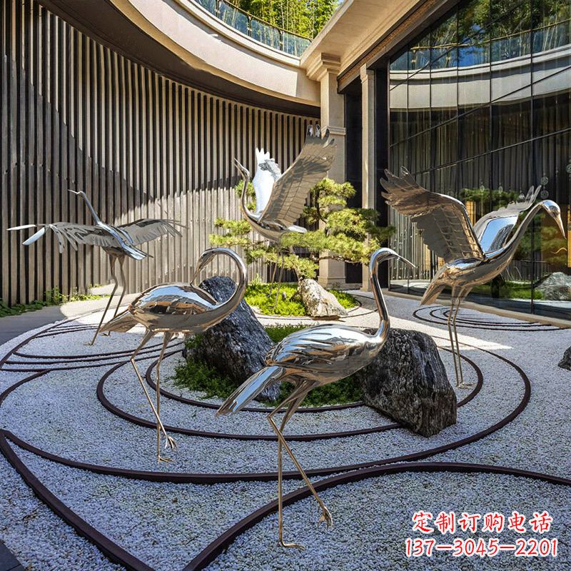 绵阳中领雕塑镜面不锈钢仙鹤雕塑