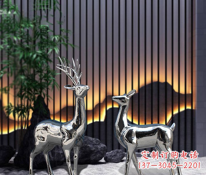 绵阳酒店镜面不锈钢梅花鹿雕塑,精美复刻精品