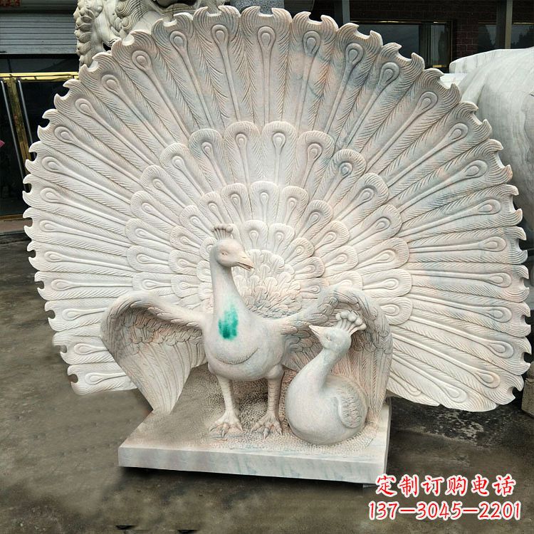 绵阳汉白玉孔雀雕塑,传统工艺精致塑造