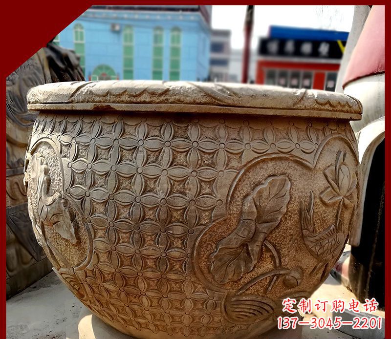 绵阳仿古石水缸鲤鱼浮雕