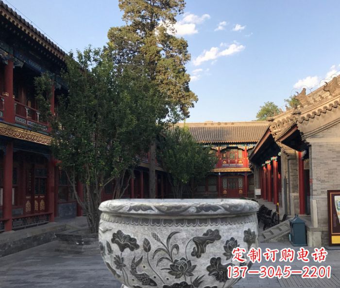 绵阳连年有鱼石浮雕圆形荷花水缸