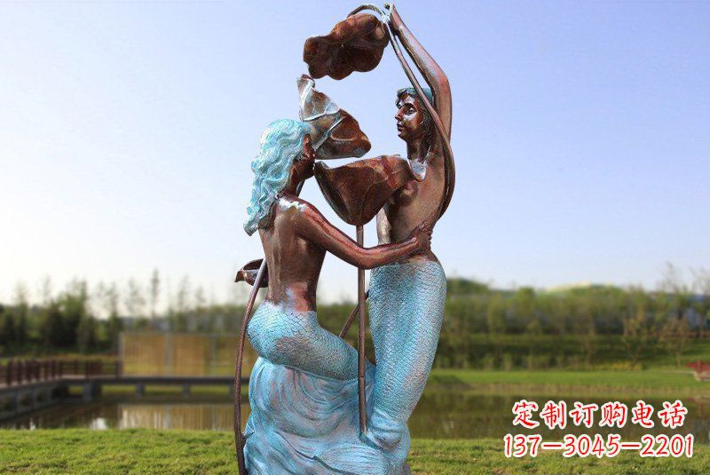 绵阳流水摆件美人鱼铜雕