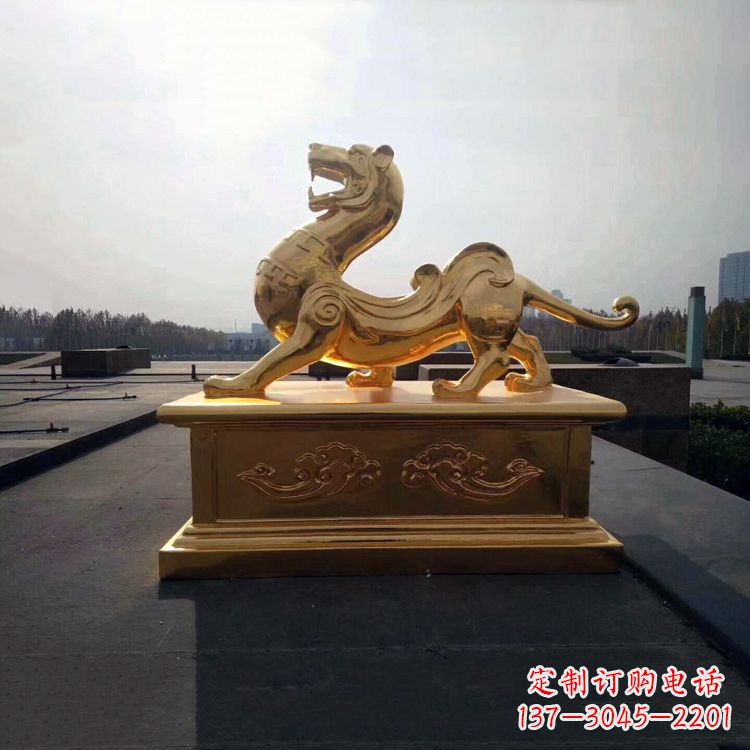 绵阳引领神兽,虎魂鎏金铜雕