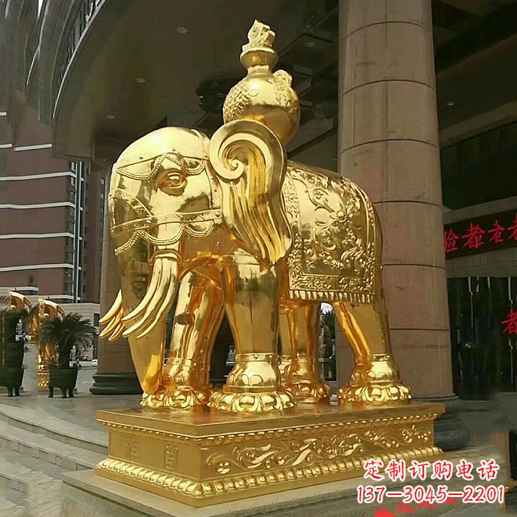 绵阳鎏金大门大象铜雕-宾馆商场看门招财吉祥动物雕塑