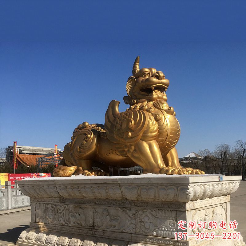 绵阳鎏金铜雕獬豸-公园园林神兽动物雕塑