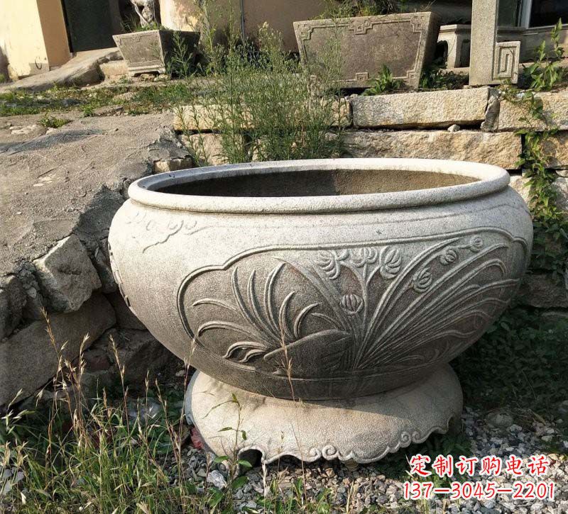 绵阳中领雕塑梅兰竹菊浮雕石水缸