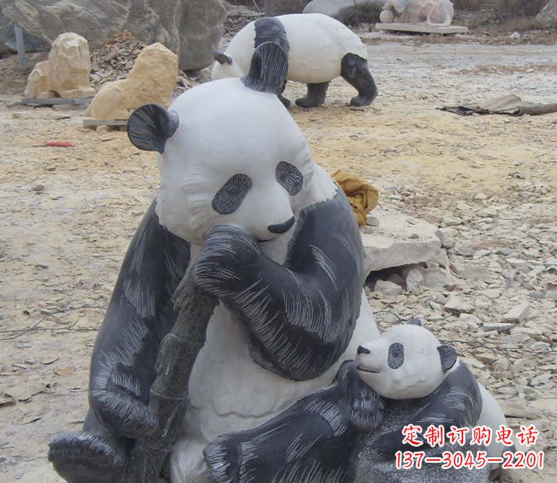 绵阳母子熊猫石雕仿真动物雕塑