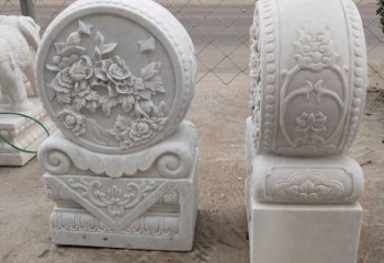 绵阳汉白玉牡丹花门墩雕塑