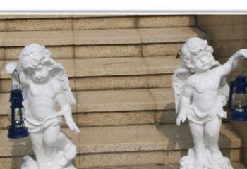 绵阳领雕塑-汉白玉小天使公园西方人物路灯石雕
