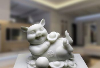 绵阳汉白玉动物雕塑，招财猪石雕精美装饰