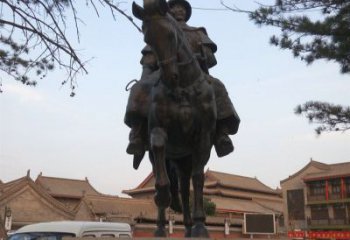 绵阳雕刻精美的蒙古人骑马铜雕