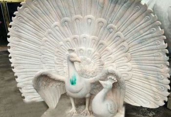 绵阳汉白玉孔雀雕塑，传统工艺精致塑造