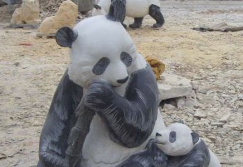 绵阳母子熊猫石雕仿真动物雕塑
