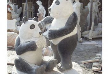 绵阳母子熊猫石雕，传达真挚的亲情