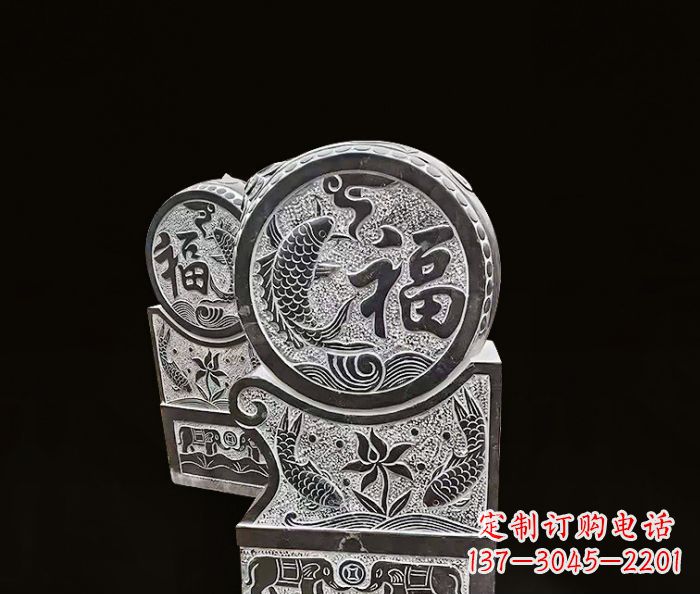 绵阳年年有余雕塑-门墩仿古抱鼓石