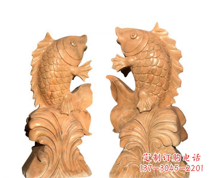 绵阳中领雕塑:精美的鲤鱼喷水晚霞红石雕