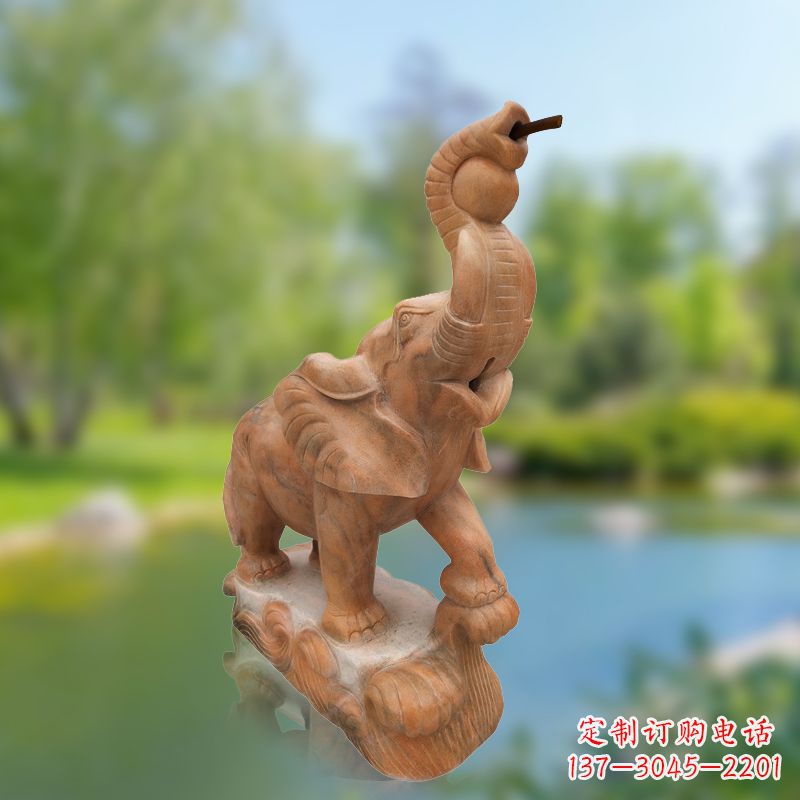 绵阳小象雕塑,释放晚霞红石美感