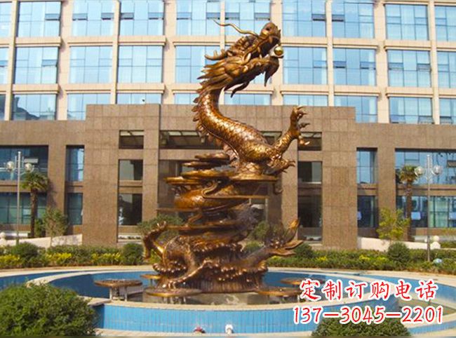 绵阳企业大门铜雕龙喷泉景观雕塑