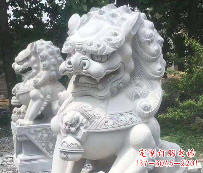 绵阳企业景观大理石狮子石雕 (4)