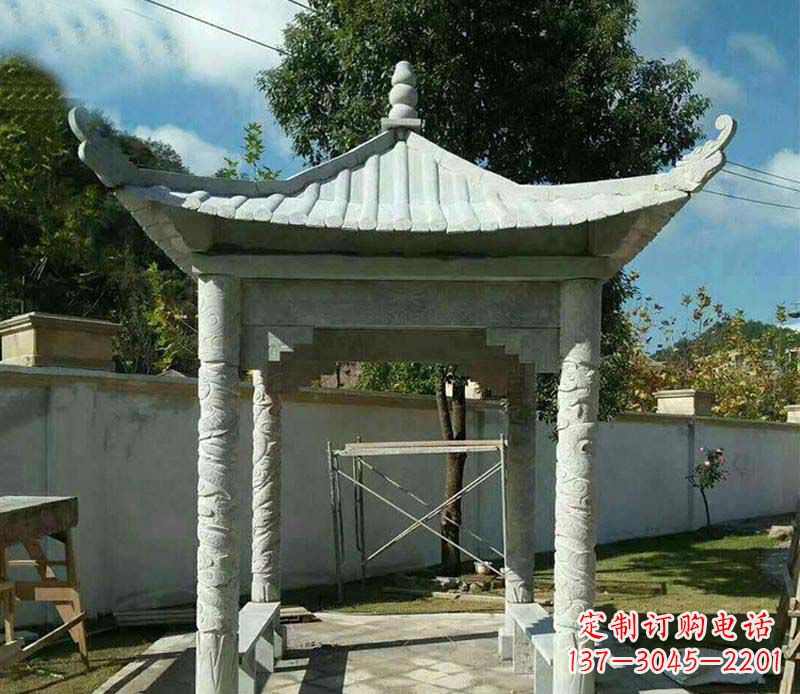 绵阳精美绝伦的青石单层四角凉亭雕塑