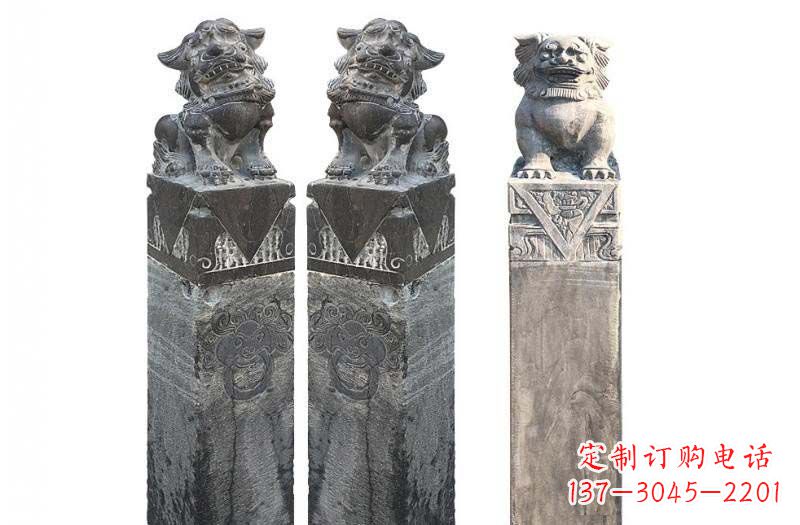 绵阳青石仿古狮子拴马桩