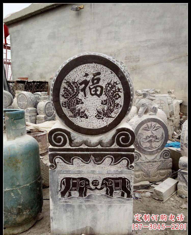 绵阳青石凤凰浮雕抱鼓石,精致历久弥新