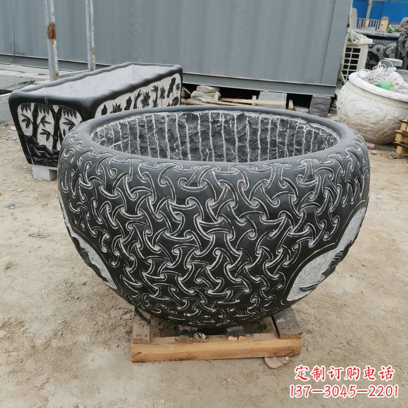 绵阳青石复古风花盆雕塑
