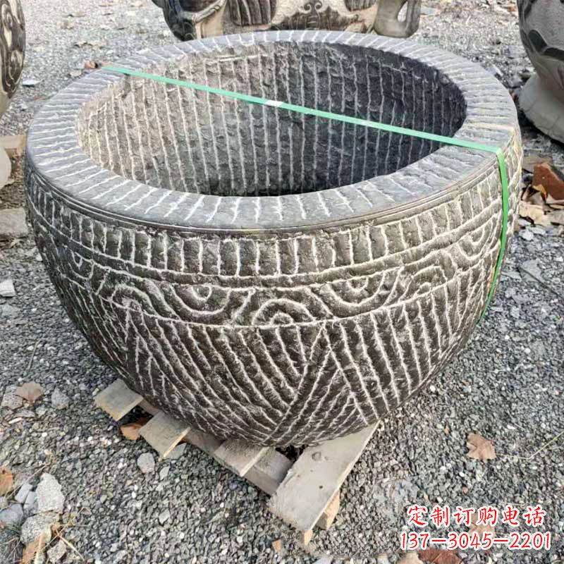 绵阳精美青石莲花水缸雕塑