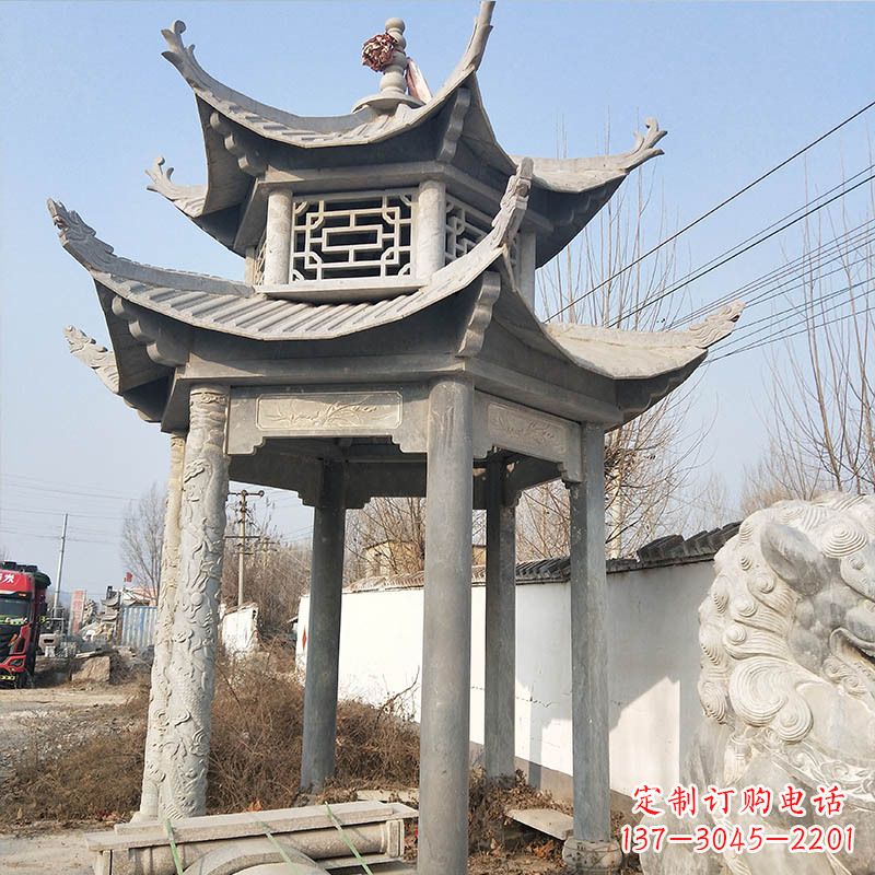 绵阳典雅精美的青石六角石凉亭雕塑