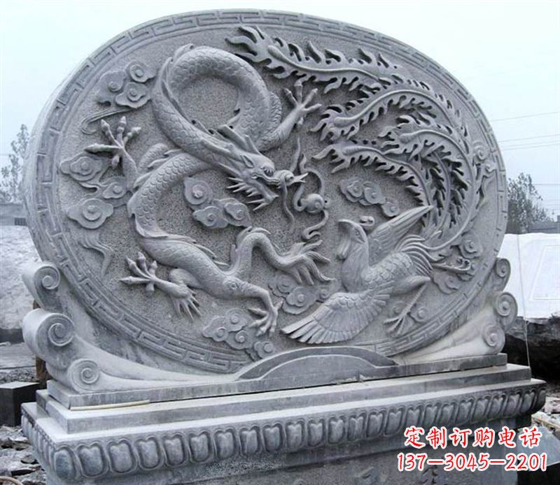 绵阳青石古典美——龙凤呈祥雕塑