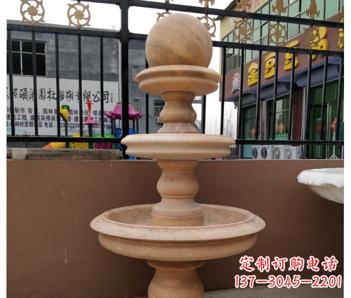 绵阳风水球石雕,晚霞红别墅装饰精品