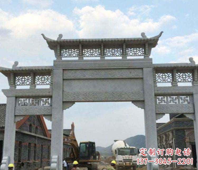 绵阳三门大理石牌坊石雕 (2)